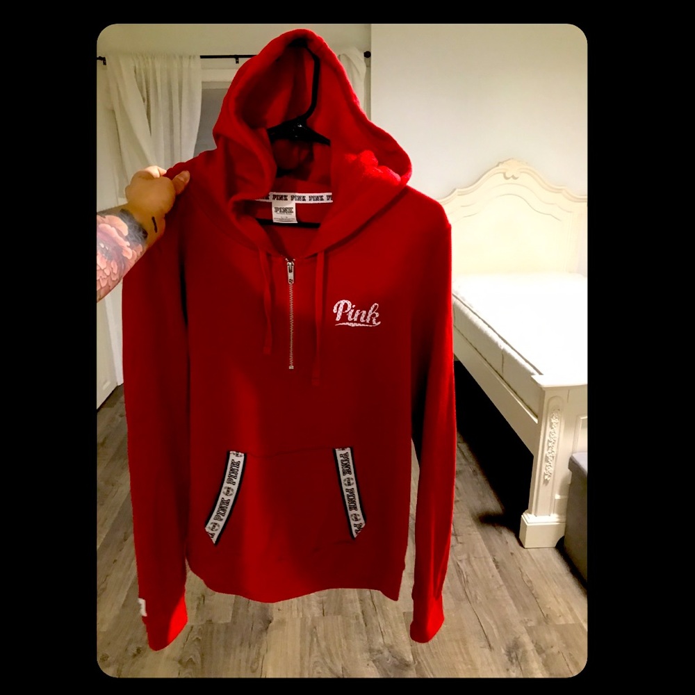 PINK QUARTER ZIP PULLOVER HOODIE